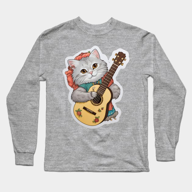 Cat Rocker - Long live the music! Long Sleeve T-Shirt by emblemat2000@gmail.com